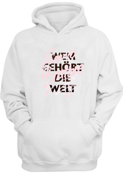 Unisex Wem Gehört Dıe Welt Baskılı Beyaz Normal Kalıp Şardonlu Kalın Sweatshirt