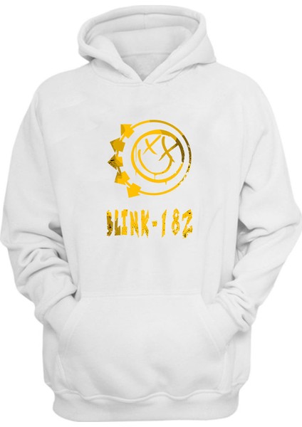 Unisex BLINK-182 Smile Baskılı Beyaz Normal Kalıp Şardonlu Kalın Sweatshirt