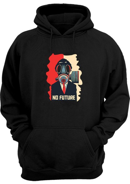 Unisex No Fature, Gaz Maskesi Baskılı Siyah Normal Kalıp Şardonlu Kalın Sweatshirt