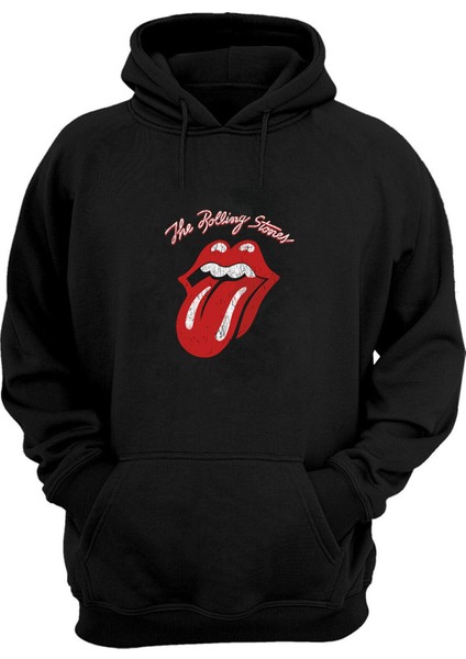 Unisex The Rolling Stones Baskılı Siyah Normal Kalıp Şardonlu Kalın Sweatshirt