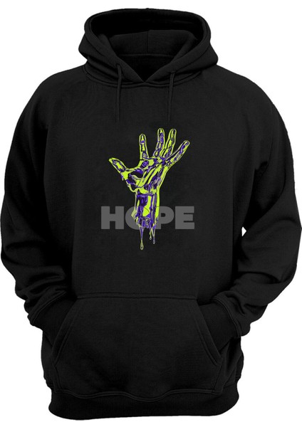 Unisex Hope Yeşil El Baskılı Siyah Normal Kalıp Şardonlu Kalın Sweatshirt