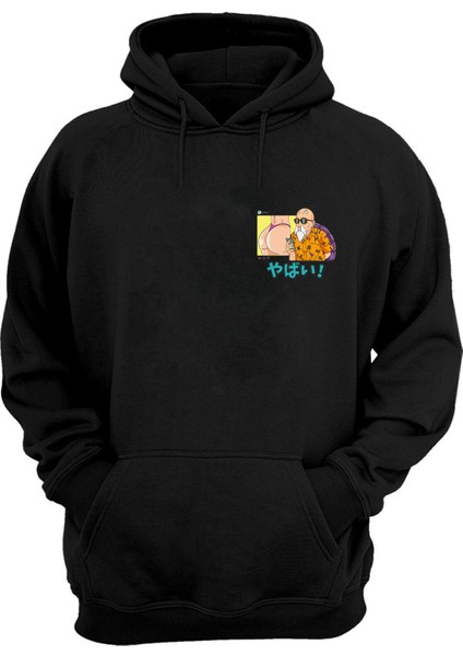 Unisex Dragon Ball Roshi Ig Master Baskılı Siyah Normal Kalıp Şardonlu Kalın Sweatshirt