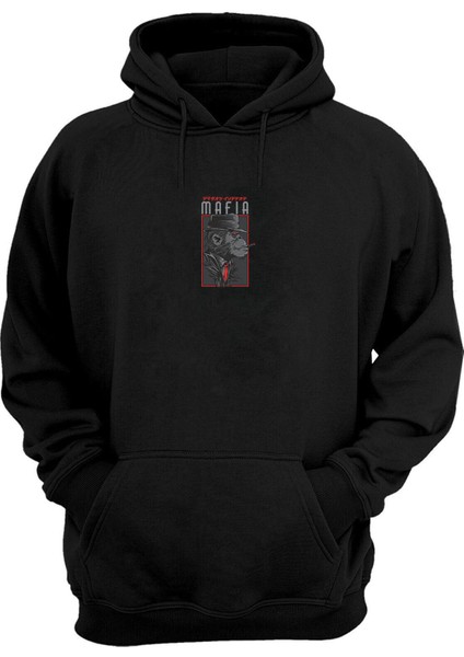 Unisex Mafia Maymun Baskılı Siyah Normal Kalıp Şardonlu Kalın Sweatshirt