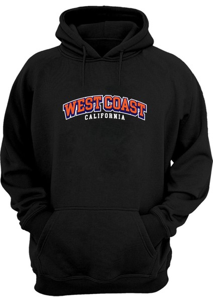 Unisex West Coast Californıa Baskılı Siyah Normal Kalıp Şardonlu Kalın Sweatshirt