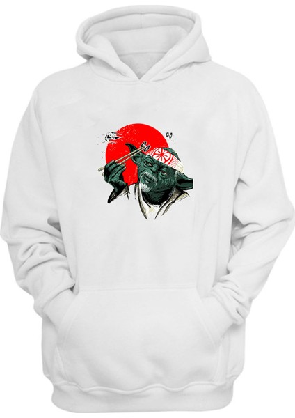 Unisex Star Wars Illustrations And Fighter Planes Baskılı Beyaz Normal Kalıp Şardonlu Kalın Sweatshirt