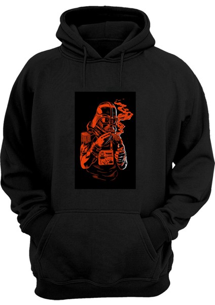 Unisex Star Wars Duman Baskılı Siyah Normal Kalıp Şardonlu Kalın Sweatshirt