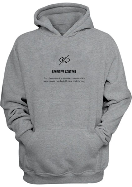Unisex Sensitıve Content Baskılı Gri Normal Kalıp Şardonlu Kalın Sweatshirt