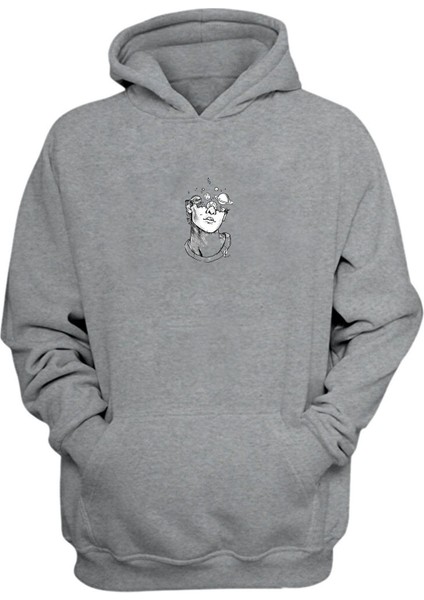 Unisex Unknown Gezegenler Baskılı Gri Normal Kalıp Şardonlu Kalın Sweatshirt