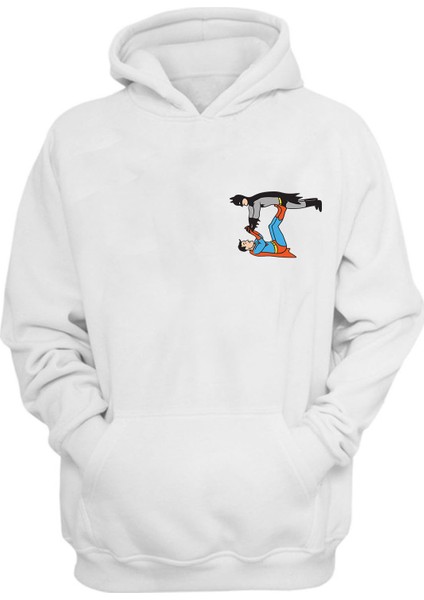 Unisex Batman ve Süperman Oyun Baskılı Beyaz Normal Kalıp Şardonlu Kalın Sweatshirt