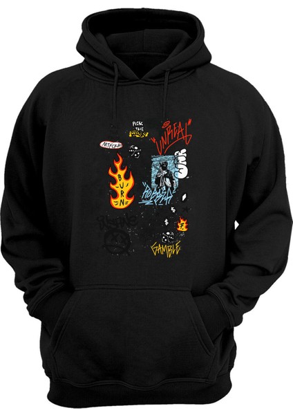 Unisex Pıck The Money, Burn Baskılı Siyah Normal Kalıp Şardonlu Kalın Sweatshirt