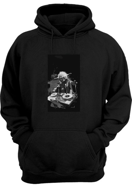 Unisex Star Wars Dj Yoda Baskılı Siyah Normal Kalıp Şardonlu Kalın Sweatshirt
