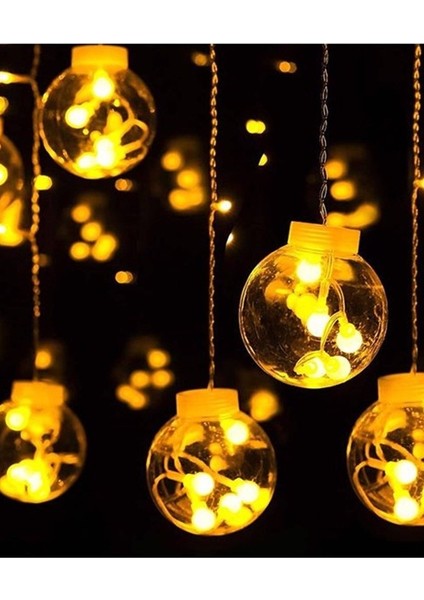 Dekoratif Işıklı Saçaklı Top Perde LED Fişli 8 Fonksiyonlu Günışığı