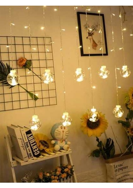 Dekoratif Işıklı Saçaklı Top Perde LED Fişli 8 Fonksiyonlu Günışığı modelleri