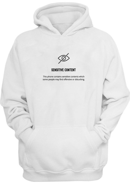 Unisex Sensitıve Content Baskılı Beyaz Normal Kalıp Şardonlu Kalın Sweatshirt