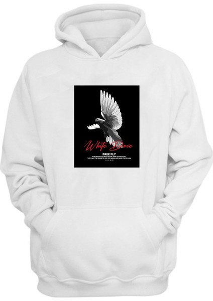 Unisex White Dove, Free Fly Baskılı Beyaz Normal Kalıp Şardonlu Kalın Sweatshirt