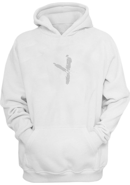 Unisex Yansıma Baskılı Beyaz Normal Kalıp Şardonlu Kalın Sweatshirt
