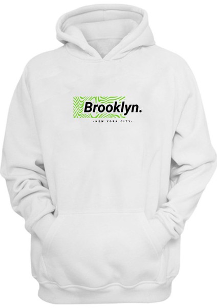 Unisex Brooklyn, New York Cıty Baskılı Beyaz Normal Kalıp Şardonlu Kalın Sweatshirt