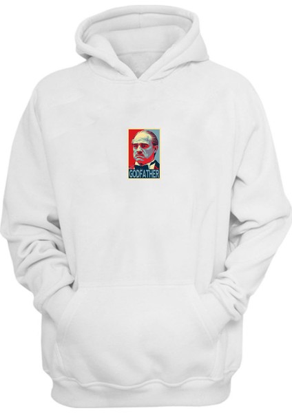 Unisex God Father Baskılı Beyaz Normal Kalıp Şardonlu Kalın Sweatshirt