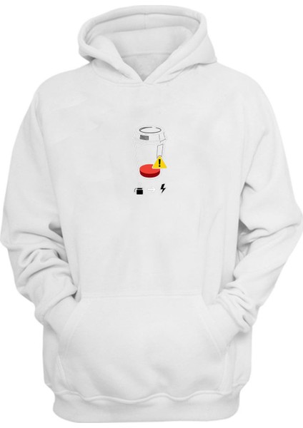 Unisex Kahve ve Enerji Baskılı Beyaz Normal Kalıp Şardonlu Kalın Sweatshirt