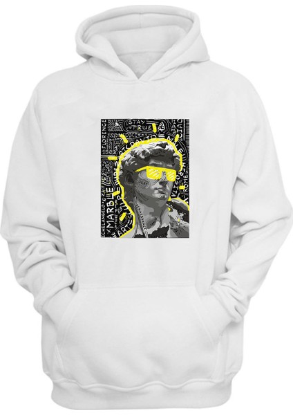 Unisex Davut Heykeli Baskılı Beyaz Normal Kalıp Şardonlu Kalın Sweatshirt