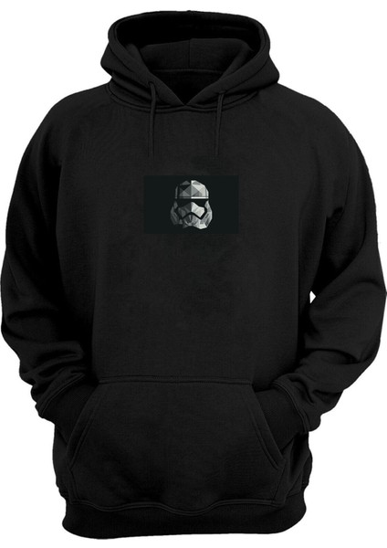 Unisex Star Wars Kask Baskılı Siyah Normal Kalıp Şardonlu Kalın Sweatshirt