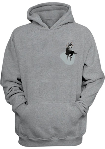Unisex Resim Çizen Fotograf Makinası Baskılı Gri Normal Kalıp Şardonlu Kalın Sweatshirt