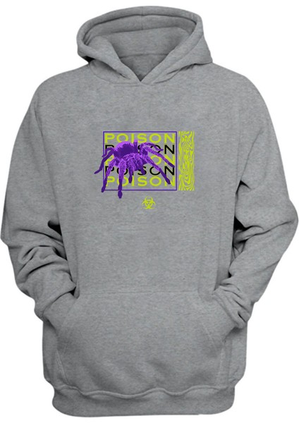 Unisex Poıson ,zehirli Örümcek Baskılı Gri Normal Kalıp Şardonlu Kalın Sweatshirt