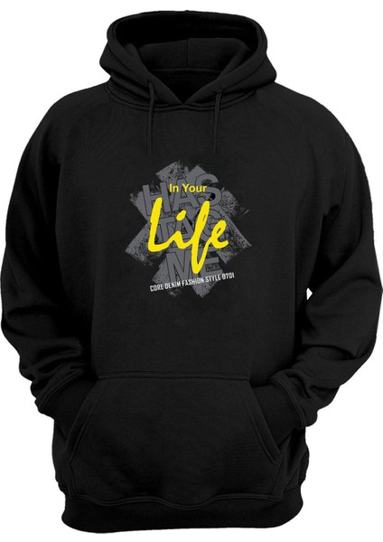 Unisex In Your Life Baskılı Siyah Normal Kalıp Şardonlu Kalın Sweatshirt
