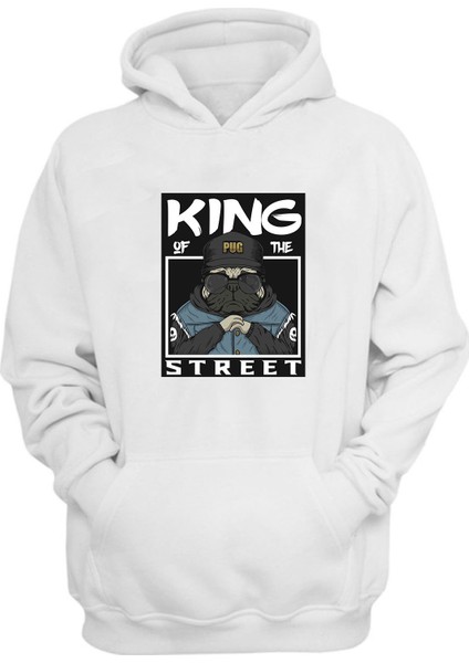 Unisex Kıng Of The Street Baskılı Beyaz Normal Kalıp Şardonlu Kalın Sweatshirt