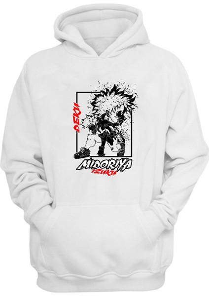 Unisex Deku, Mıdorıya Izuku Baskılı Beyaz Normal Kalıp Şardonlu Kalın Sweatshirt