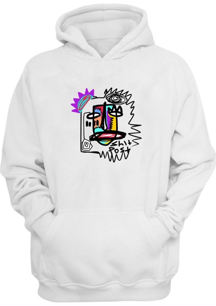 Unisex Shit Post Baskılı Beyaz Normal Kalıp Şardonlu Kalın Sweatshirt