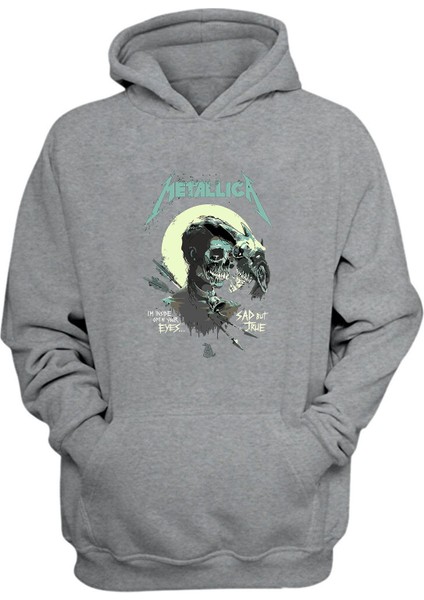 Unisex Metallica Sad But True Baskılı Gri Normal Kalıp Şardonlu Kalın Sweatshirt