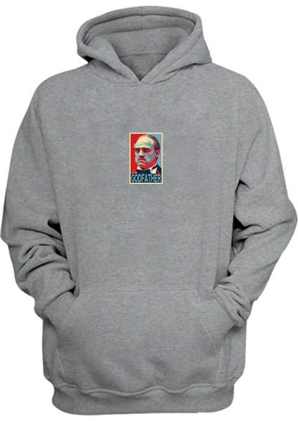 Unisex God Father Baskılı Gri Normal Kalıp Şardonlu Kalın Sweatshirt