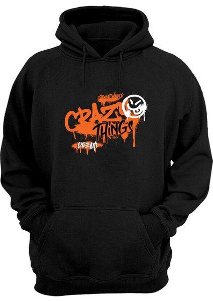 Unisex Crazy Things Dream Baskılı Siyah Normal Kalıp Şardonlu Kalın Sweatshirt