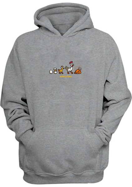 Unisex Egg Stages Ovolution Baskılı Gri Normal Kalıp Şardonlu Kalın Sweatshirt