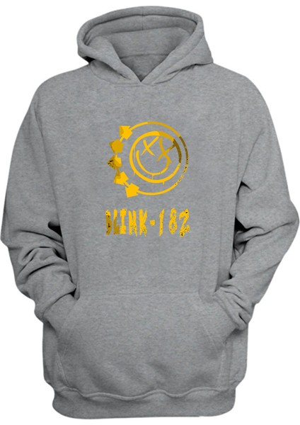 Unisex BLINK-182 Smile Baskılı Gri Normal Kalıp Şardonlu Kalın Sweatshirt