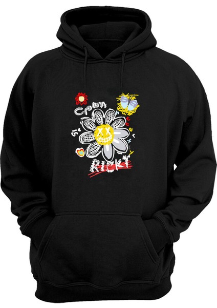 Unisex Clown Butter Fly Ricky Baskılı Siyah Normal Kalıp Şardonlu Kalın Sweatshirt