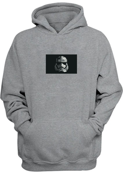 Unisex Star Wars Kask Baskılı Gri Normal Kalıp Şardonlu Kalın Sweatshirt