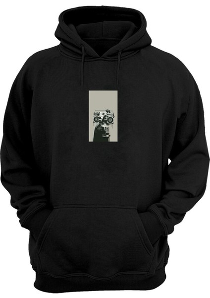 Unisex Star Wars Radyo Baskılı Siyah Normal Kalıp Şardonlu Kalın Sweatshirt