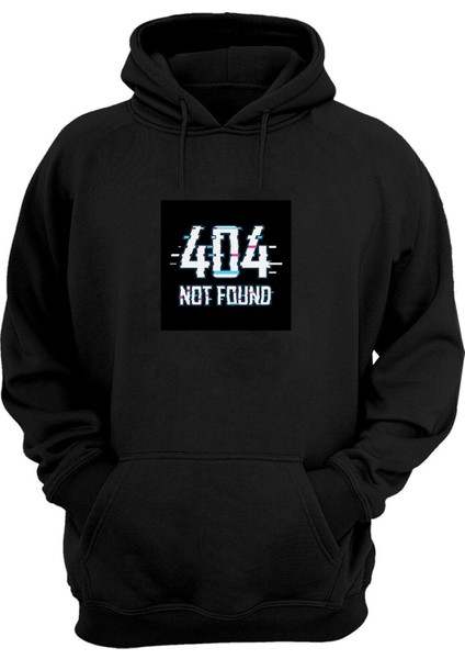 Unisex 404 Not Found Baskılı Siyah Normal Kalıp Şardonlu Kalın Sweatshirt