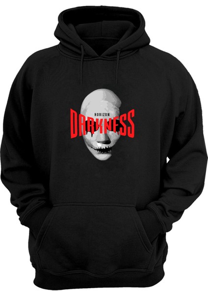 Unisex Dark Ness ,horızon Baskılı Siyah Normal Kalıp Şardonlu Kalın Sweatshirt