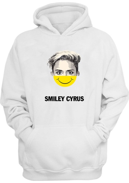 Unisex Smiley Cyrus Baskılı Beyaz Normal Kalıp Şardonlu Kalın Sweatshirt