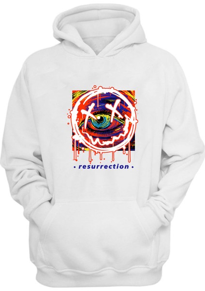 Unisex Colorful Eye Illustration Baskılı Beyaz Normal Kalıp Şardonlu Kalın Sweatshirt