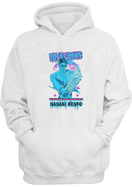 Unisex Nanamı Kento Baskılı Beyaz Normal Kalıp Şardonlu Kalın Sweatshirt