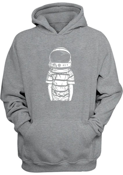 Unisex Astronot Cocuk Baskılı Gri Normal Kalıp Şardonlu Kalın Sweatshirt