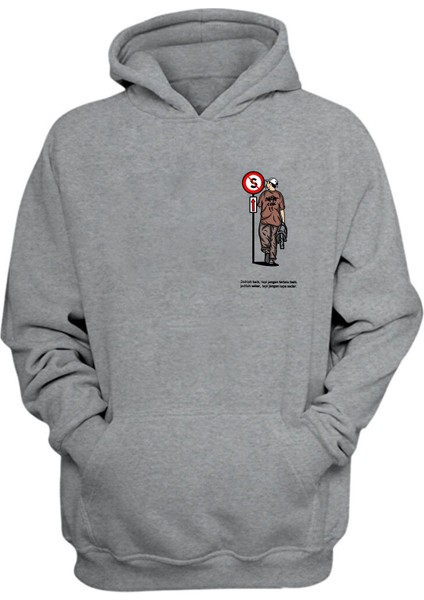 Unisex Jedilah Baik, Tapi Jangan Baskılı Gri Normal Kalıp Şardonlu Kalın Sweatshirt