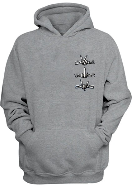 Unisex Dikenli Teller Baskılı Gri Normal Kalıp Şardonlu Kalın Sweatshirt