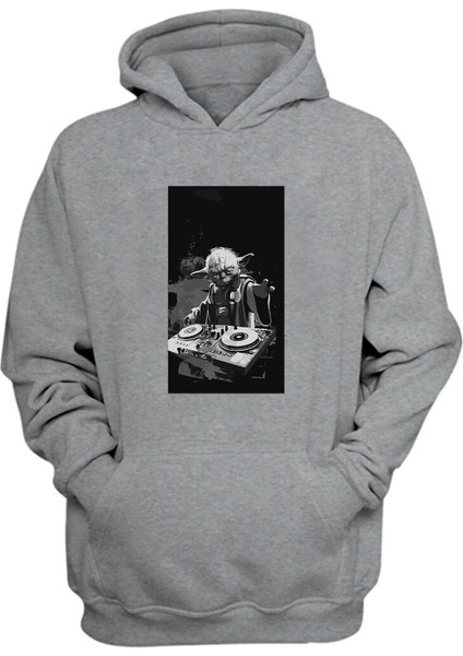Unisex Star Wars Dj Yoda Baskılı Gri Normal Kalıp Şardonlu Kalın Sweatshirt