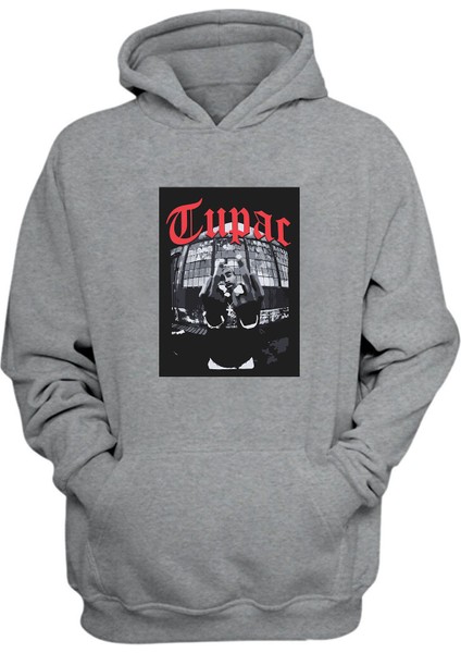 Unisex Tupac Factory Baskılı Gri Normal Kalıp Şardonlu Kalın Sweatshirt