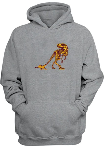 Unisex Dog And T Rex Baskılı Gri Normal Kalıp Şardonlu Kalın Sweatshirt